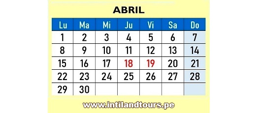 Calendario Abril 2019